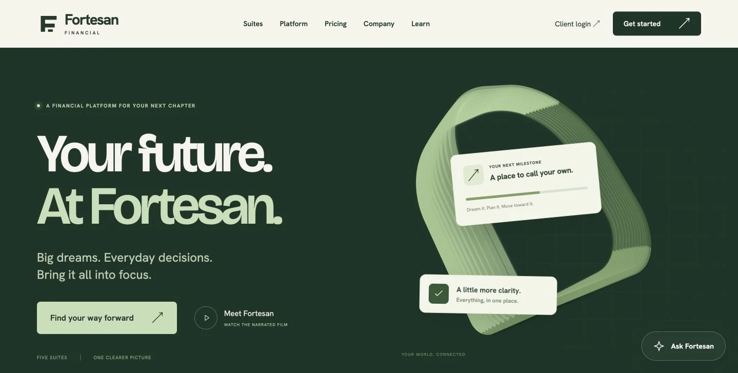 The Fortesan financial software website designed by Webivelo